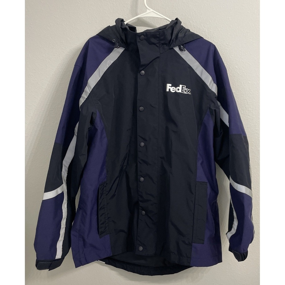 FedEx Stan Herman VF‎ Imagewear Reflective Rain Coat Windbreaker Hooded L Nylon